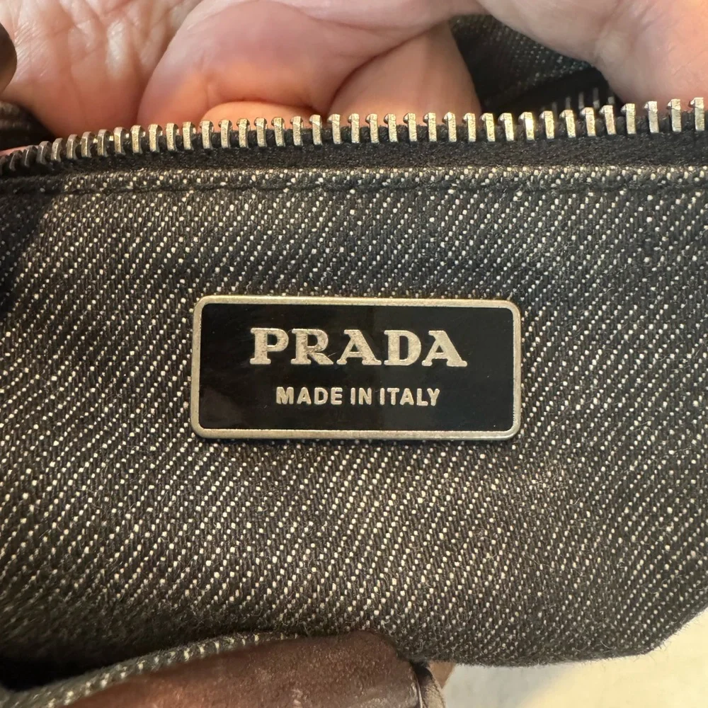 Authentic Prada Dark Denim and Brown Hobo Shoulder Bag - Picture 13 of 16